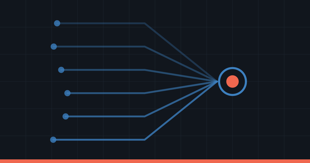 Abstract routing paths branching across a dark field in Commerce Beacon blue
