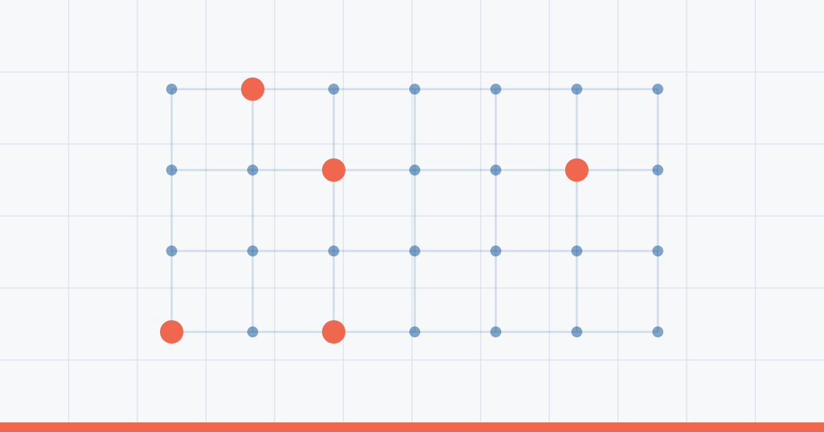 Abstract lattice of connected nodes and partitioned bands in Commerce Beacon blue