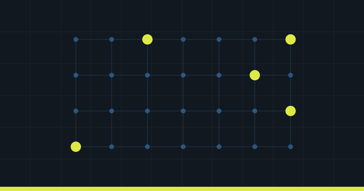 Abstract lattice of connected nodes and layered panels in Commerce Beacon blue