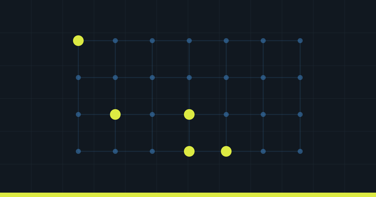 Abstract lattice of interlocking nodes tightening into one dense cluster, in Commerce Beacon blue.